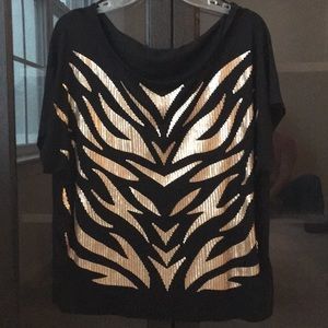 Black with gold sequins loose fitting top.
